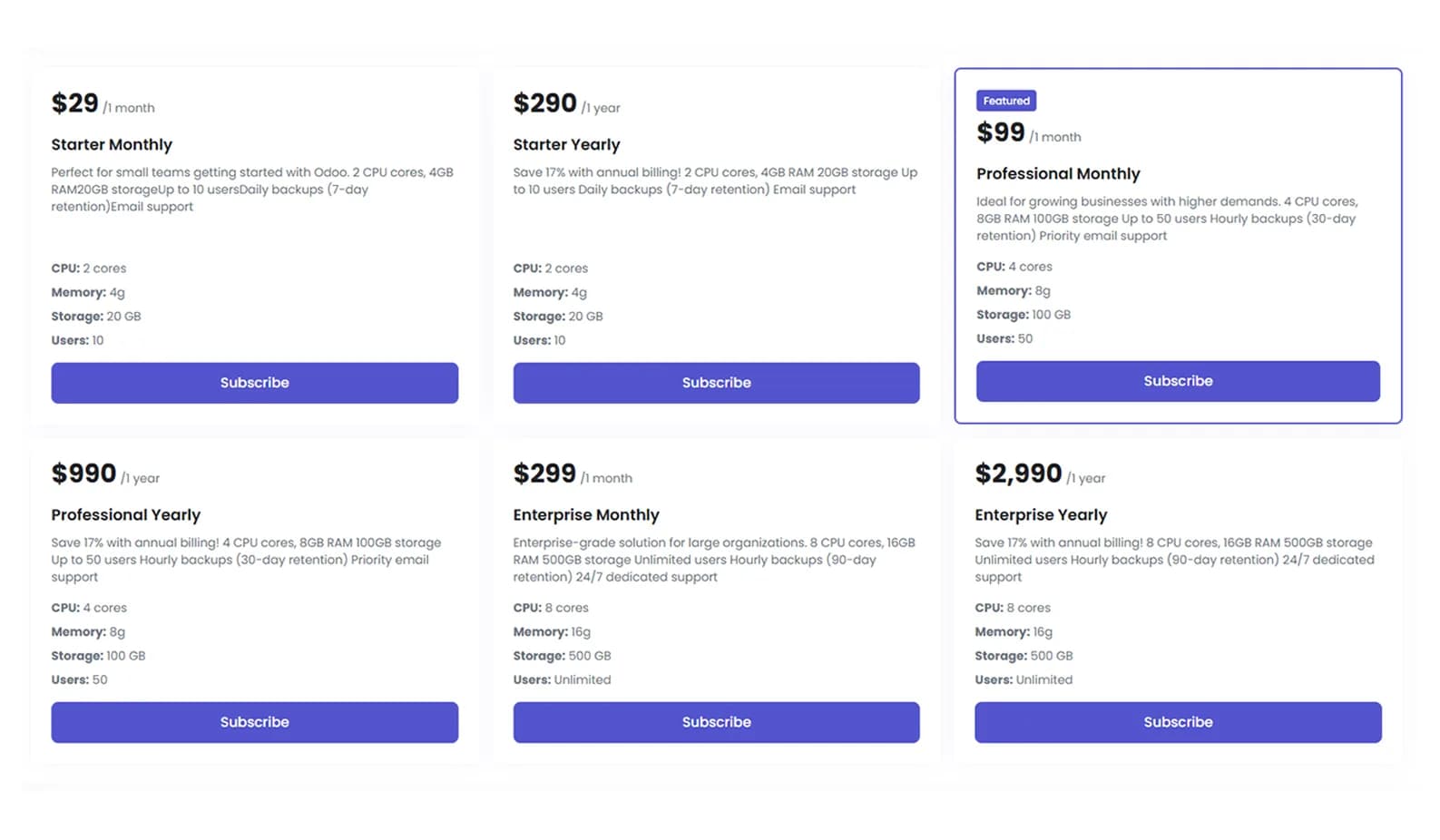 Screenshot: Flexible subscriptions