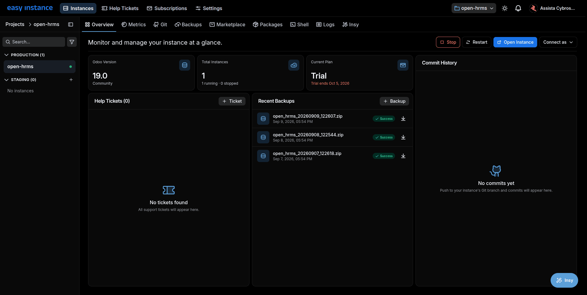 Hero visual: the EasyInstance dashboard
