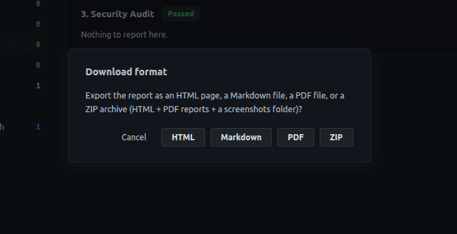 Choosing a download format for the report