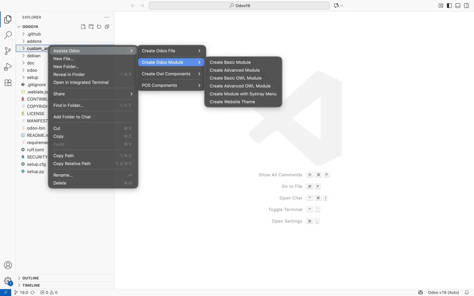 Screenshot: Assista Odoo Helper for VS Code