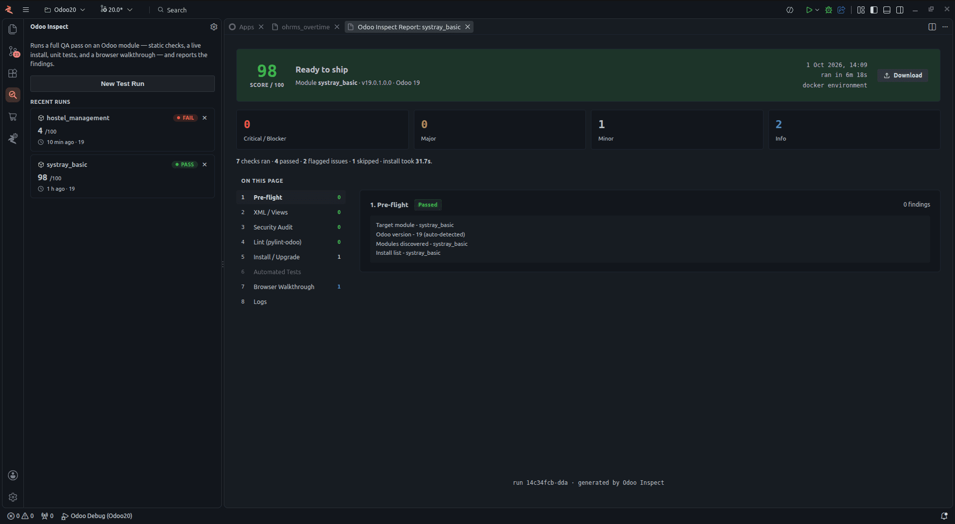 A Module Reviewer report with a score and recent runs